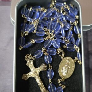 Blue Crystal Beads-Gold Tone Rosary