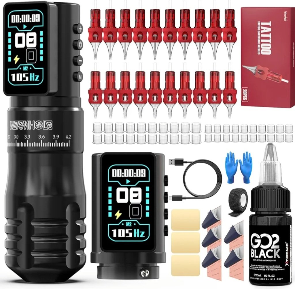 Wormhole Tattoo Machine Kit with 2Pcs 2300mAh Battery WTK370 - Black