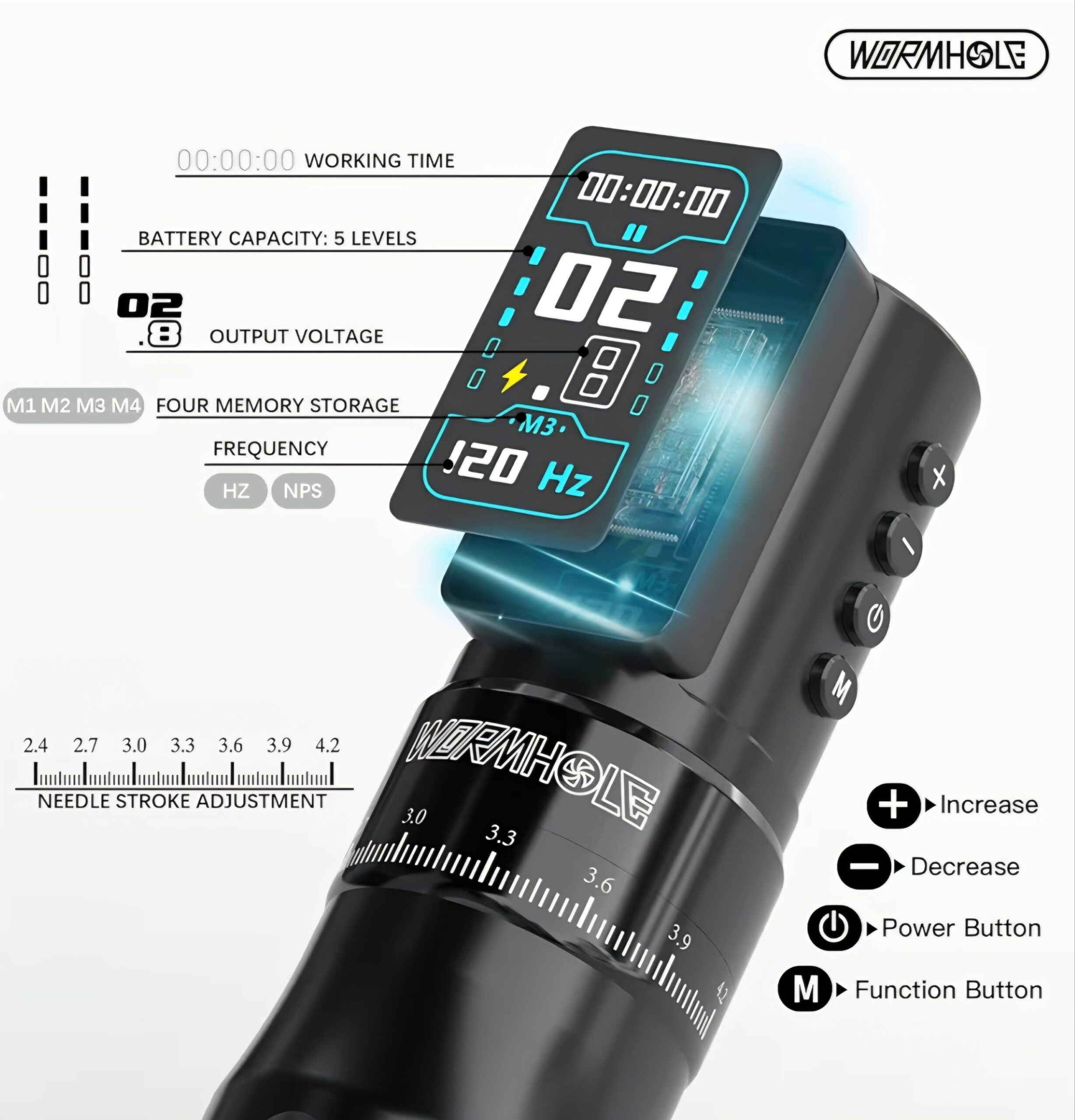 Wormhole Tattoo Machine Kit with 2Pcs 2300mAh Battery WTK370 - Black - Image 2