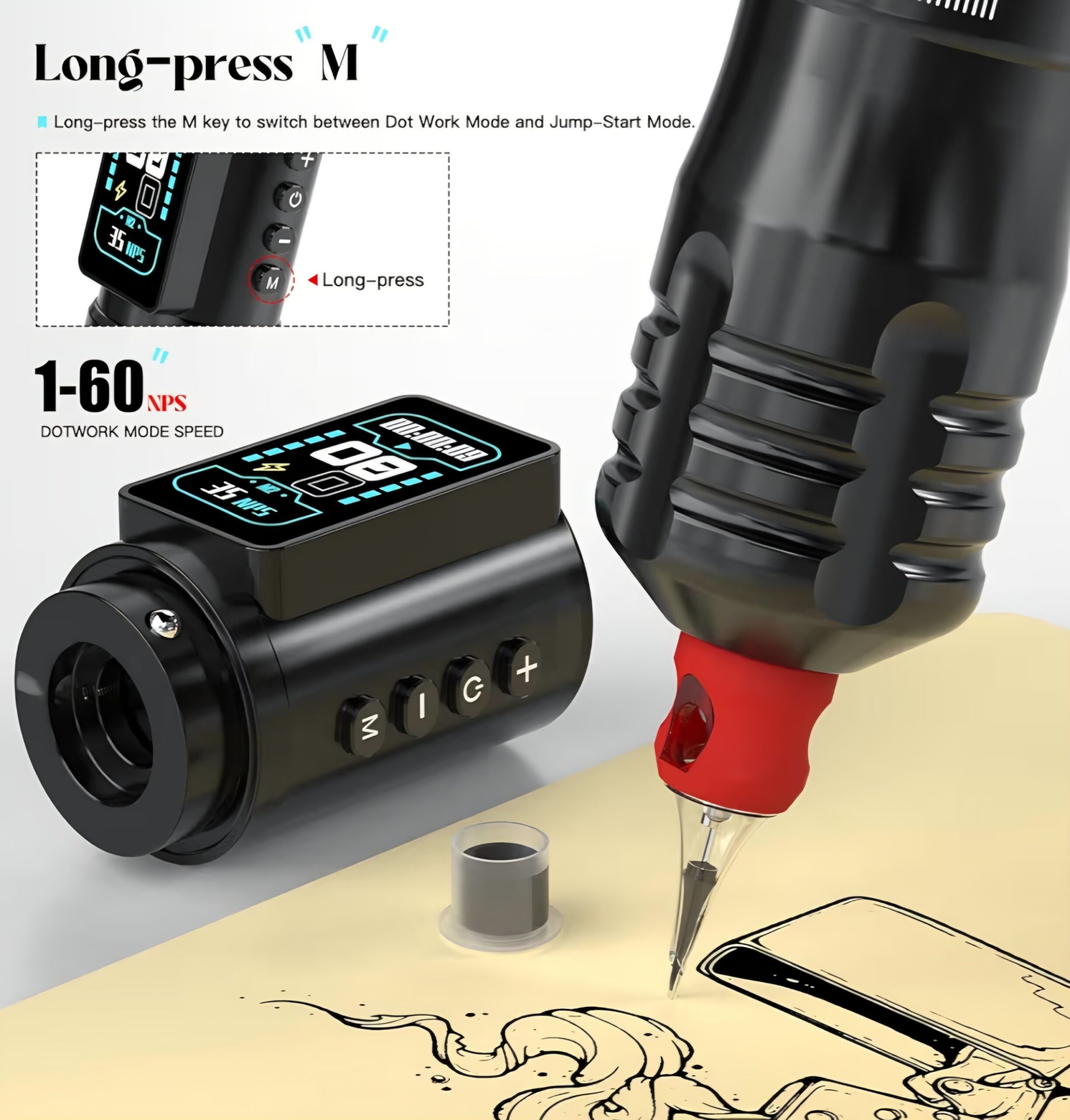 Wormhole Tattoo Machine Kit with 2Pcs 2300mAh Battery WTK370 - Black - Image 5