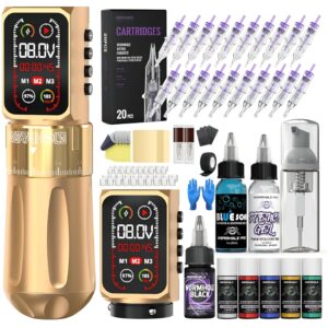 Wormhole Wireless Dual Battery Tattoo Kit - Gold