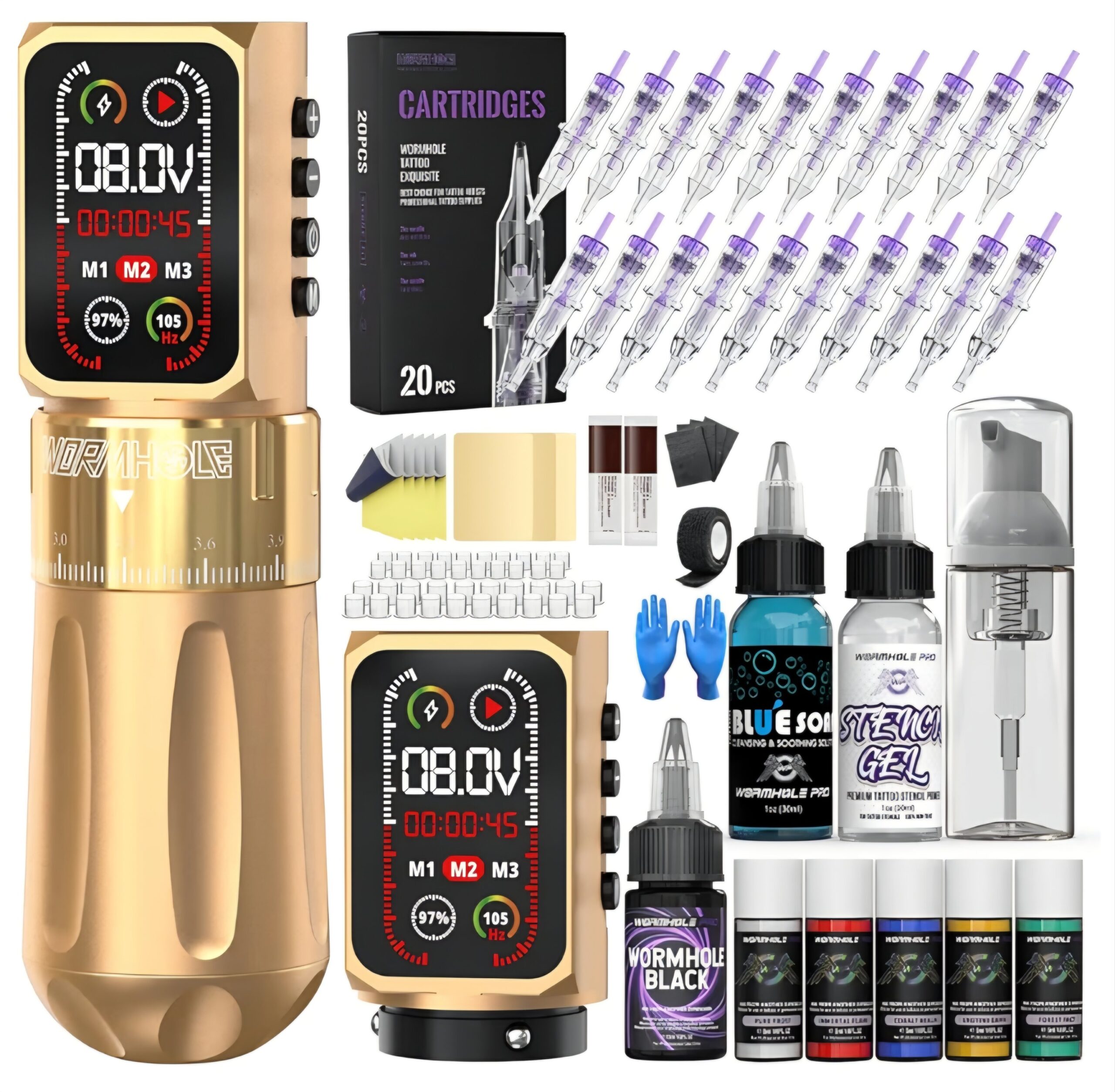 Wormhole Wireless Dual Battery Tattoo Kit - Gold