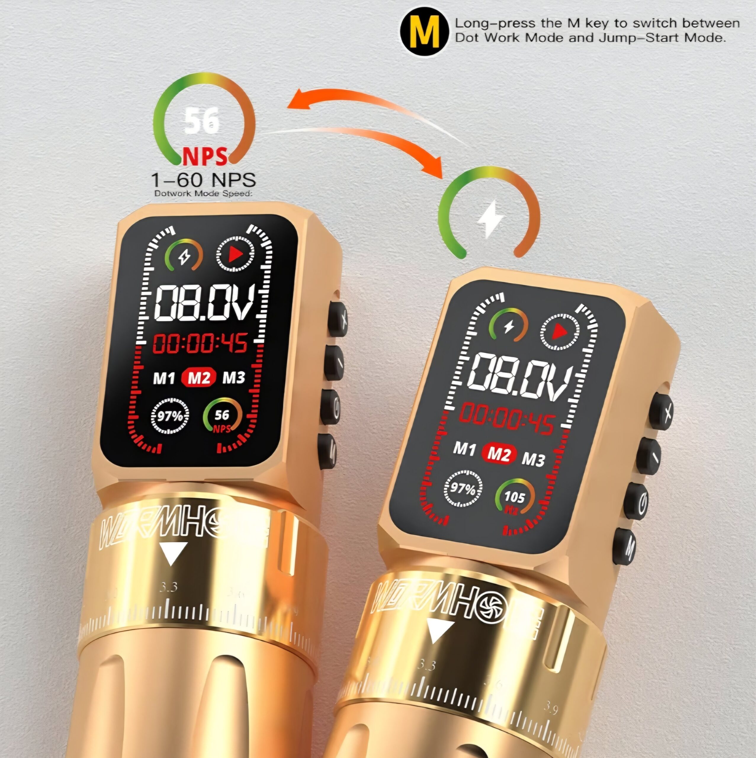 Wormhole Wireless Dual Battery Tattoo Kit - Gold - Image 2