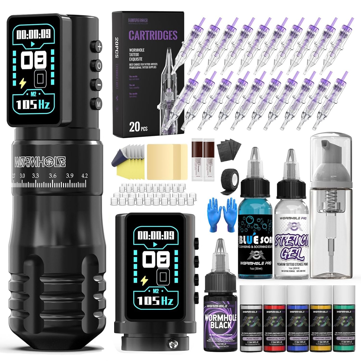 Wormhole Wireless Dual Battery Tattoo Kit - Black
