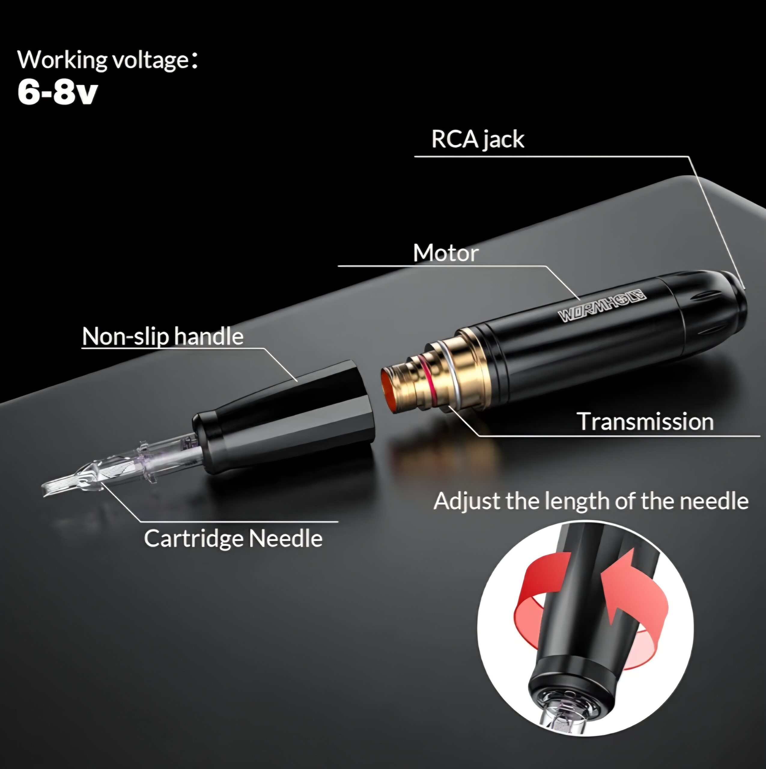 Wormhole Tattoo Pen Kit - Black - Image 2